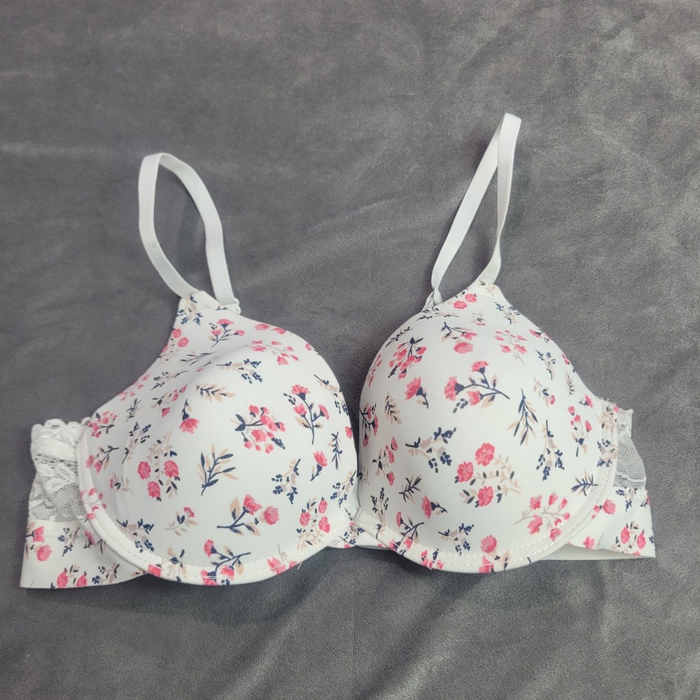 Laura Ashley White Pink Floral Lace Underwire Bra 36B Style 4239-70